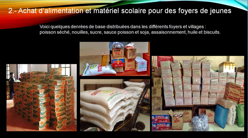 Achat d’alimentation et matériel scolaire